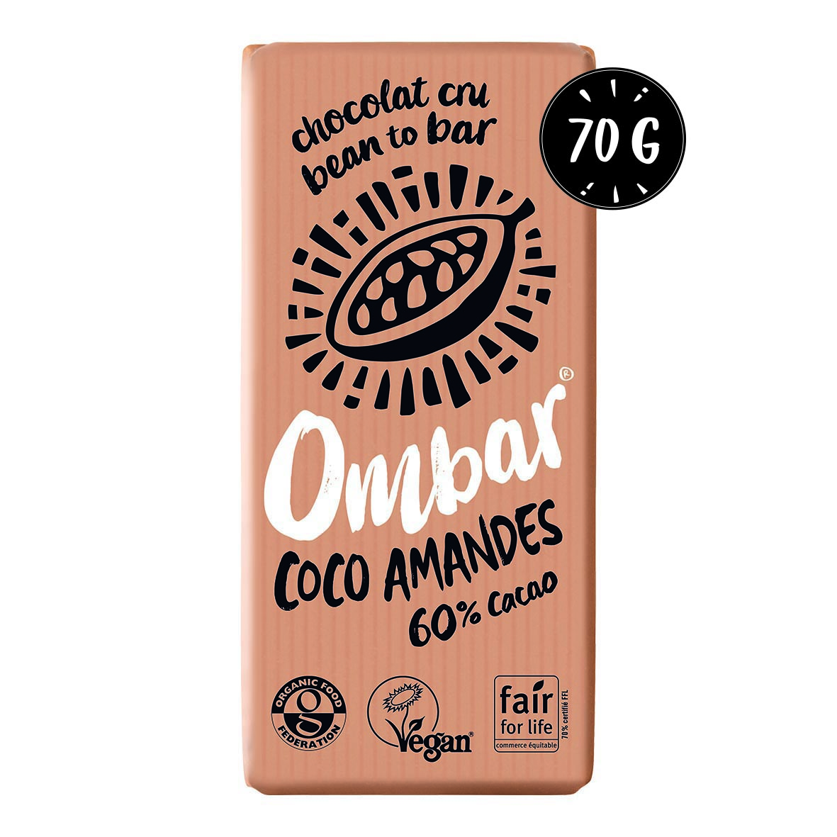 Chocolat cru Coco aux éclats d’amandes 70g