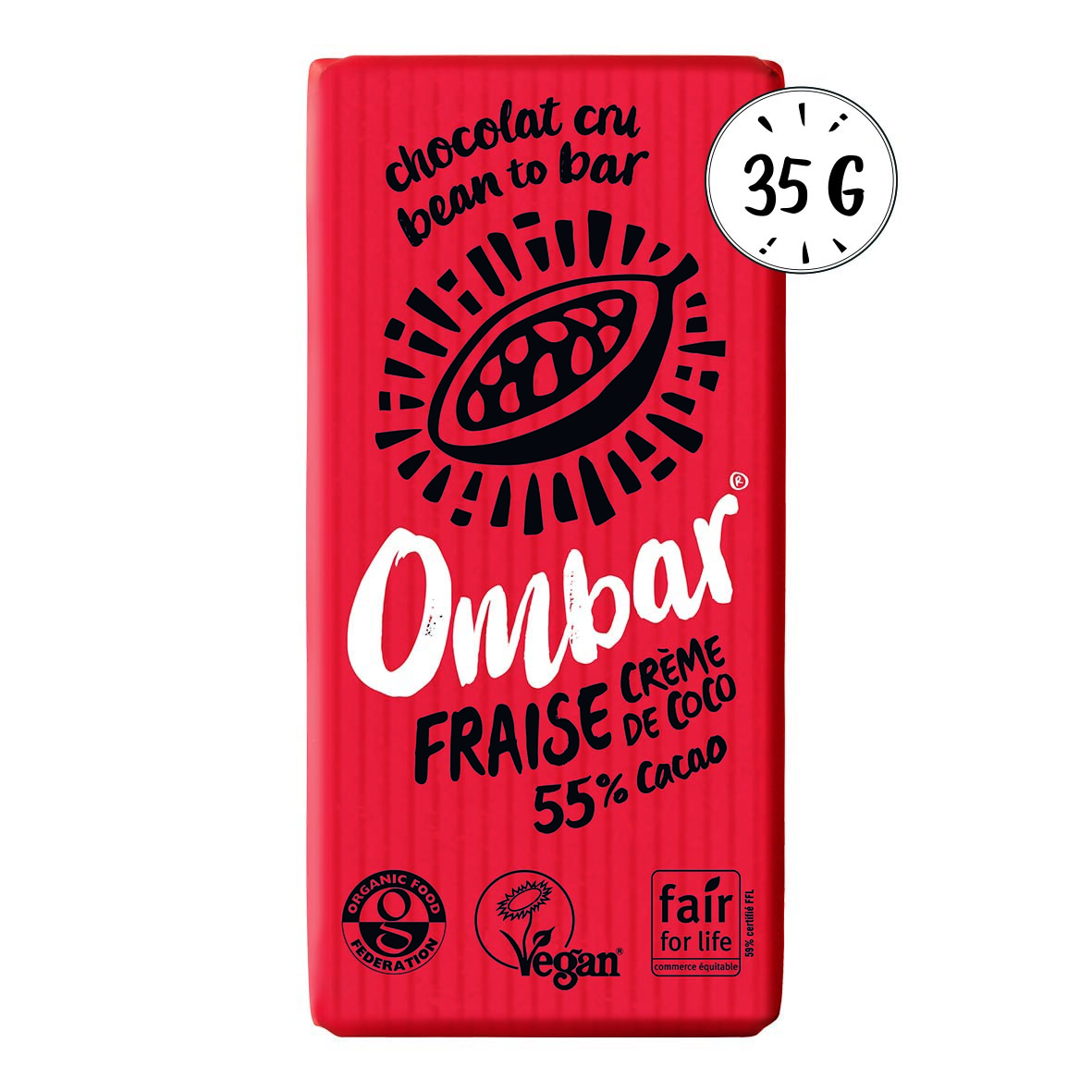 Chocolat CRU fraise et crème de coco 35g